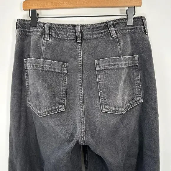 AMO Dock Pant 28 Vintage Black Wide Leg Jeans High Rise Button Fly